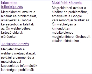 Google Webmaster Tools - Diagnosztika