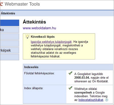 Weboldal hozzáadása a Google Webmester eszközökhöz