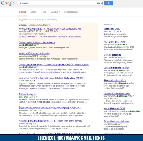 Google AdWords hirdetései - régi megjelenés