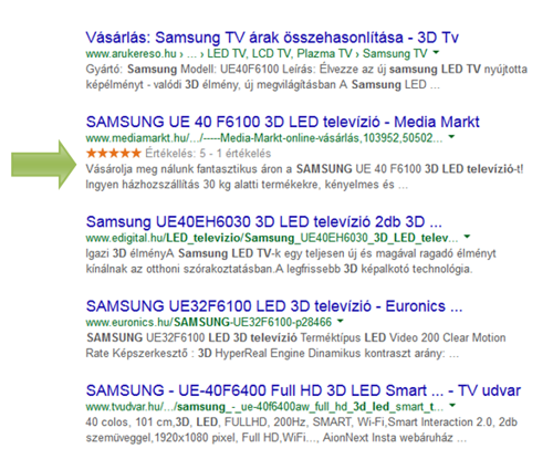 struktúrált adatok - Termékértékelés megjelenése
